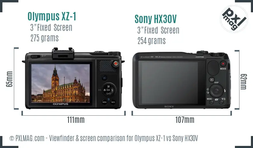 Olympus XZ-1 vs Sony HX30V Screen and Viewfinder comparison