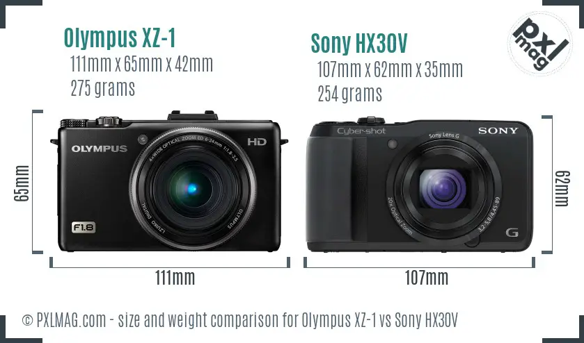 Olympus XZ-1 vs Sony HX30V size comparison