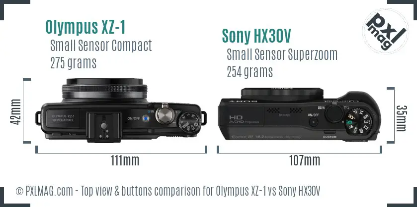 Olympus XZ-1 vs Sony HX30V top view buttons comparison