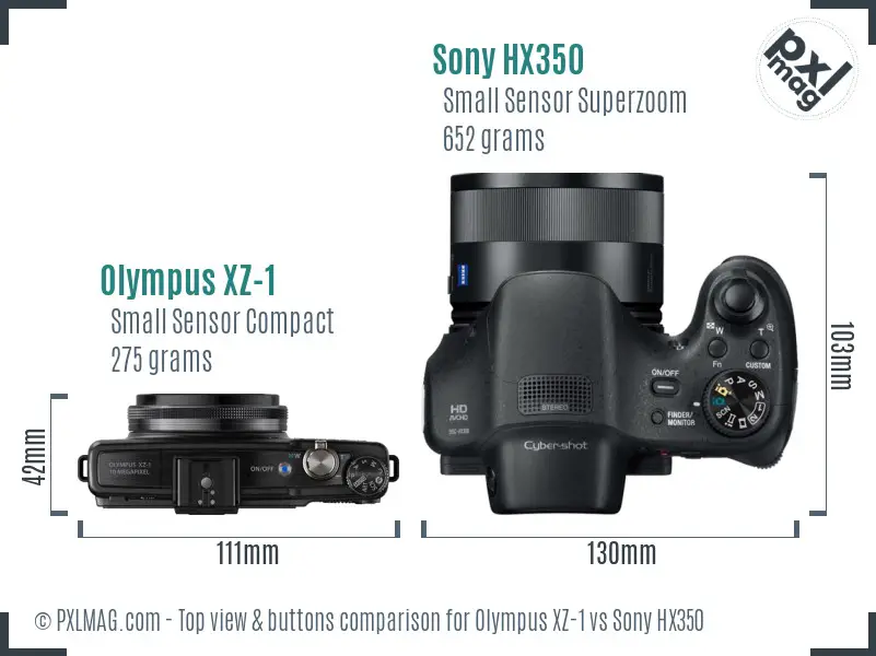 Olympus XZ-1 vs Sony HX350 top view buttons comparison