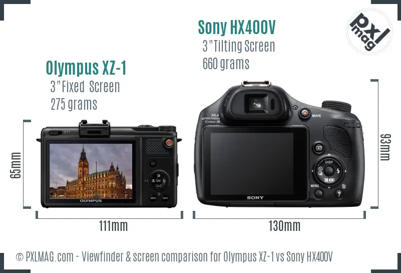 Olympus XZ-1 vs Sony HX400V Screen and Viewfinder comparison