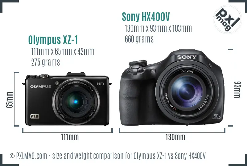Olympus XZ-1 vs Sony HX400V size comparison