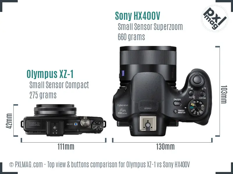 Olympus XZ-1 vs Sony HX400V top view buttons comparison