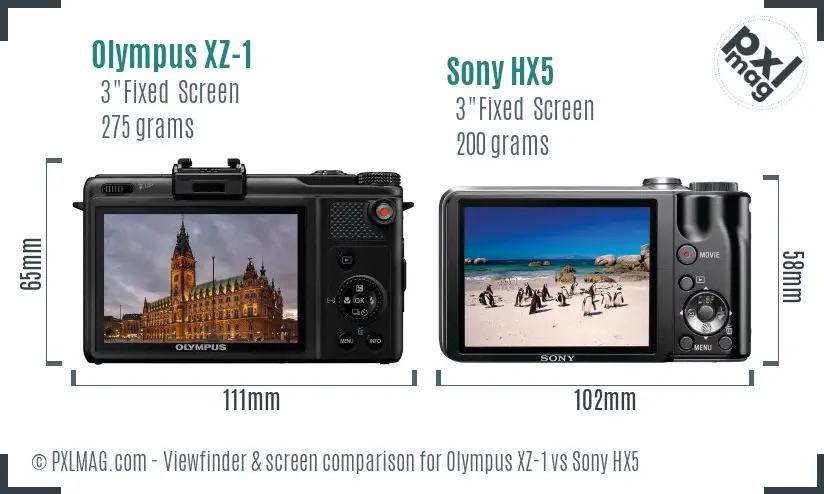 Olympus XZ-1 vs Sony HX5 Screen and Viewfinder comparison