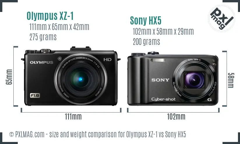 Olympus XZ-1 vs Sony HX5 size comparison