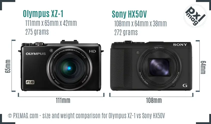 Olympus XZ-1 vs Sony HX50V size comparison