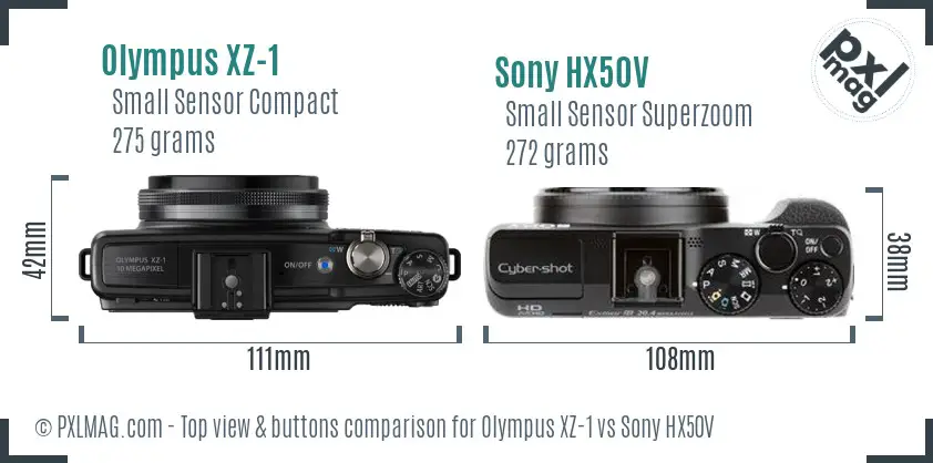 Olympus XZ-1 vs Sony HX50V top view buttons comparison