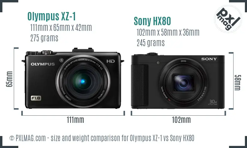 Olympus XZ-1 vs Sony HX80 size comparison
