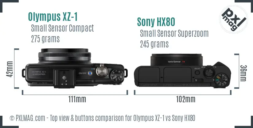 Olympus XZ-1 vs Sony HX80 top view buttons comparison