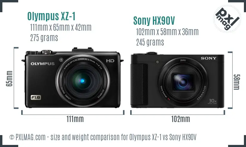 Olympus XZ-1 vs Sony HX90V size comparison