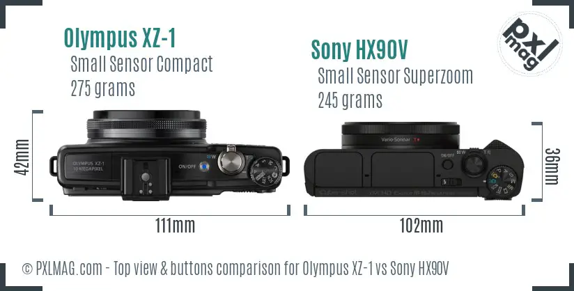 Olympus XZ-1 vs Sony HX90V top view buttons comparison