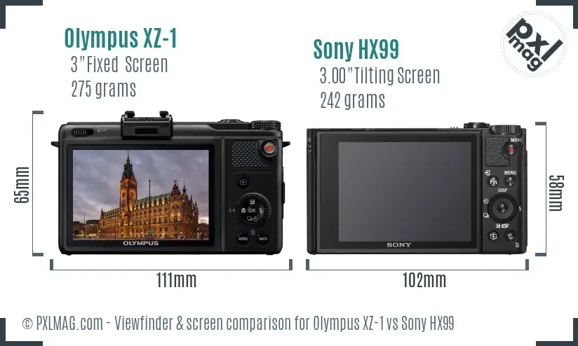 Olympus XZ-1 vs Sony HX99 Screen and Viewfinder comparison Olympus XZ-1 vs Sony HX99 Screen and Viewfinder comparison