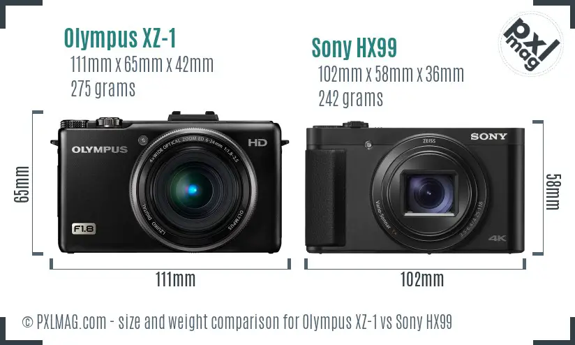 Olympus XZ-1 vs Sony HX99 size comparison Olympus XZ-1 vs Sony HX99 size comparison