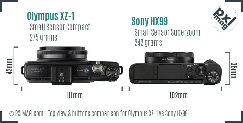 Olympus XZ-1 vs Sony HX99 top view buttons comparison Olympus XZ-1 vs Sony HX99 top view buttons comparison