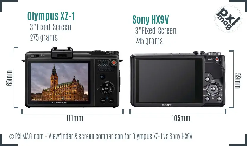Olympus XZ-1 vs Sony HX9V Screen and Viewfinder comparison