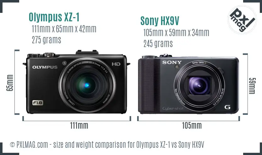 Olympus XZ-1 vs Sony HX9V size comparison