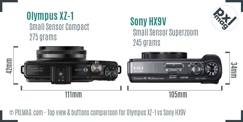 Olympus XZ-1 vs Sony HX9V top view buttons comparison