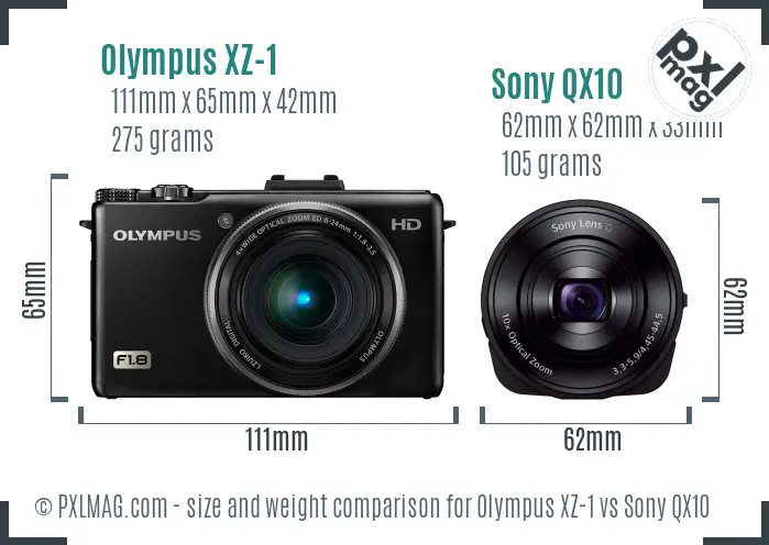 Olympus XZ-1 vs Sony QX10 size comparison