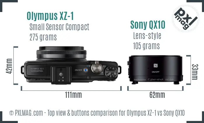 Olympus XZ-1 vs Sony QX10 top view buttons comparison