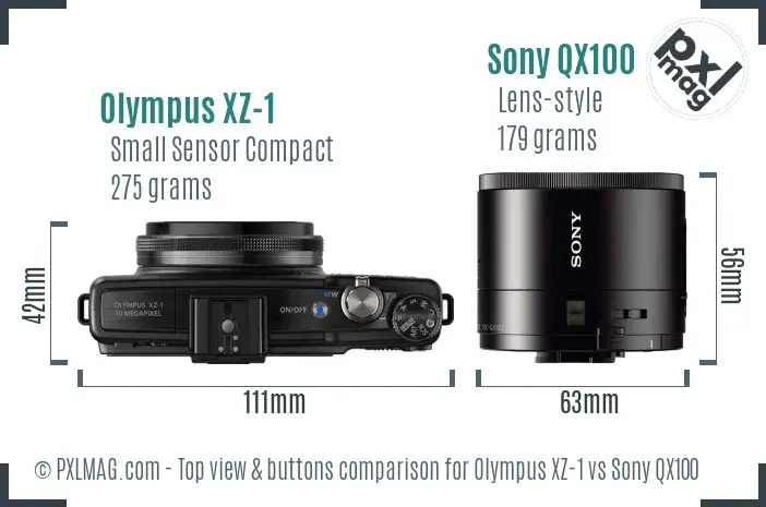 Olympus XZ-1 vs Sony QX100 top view buttons comparison