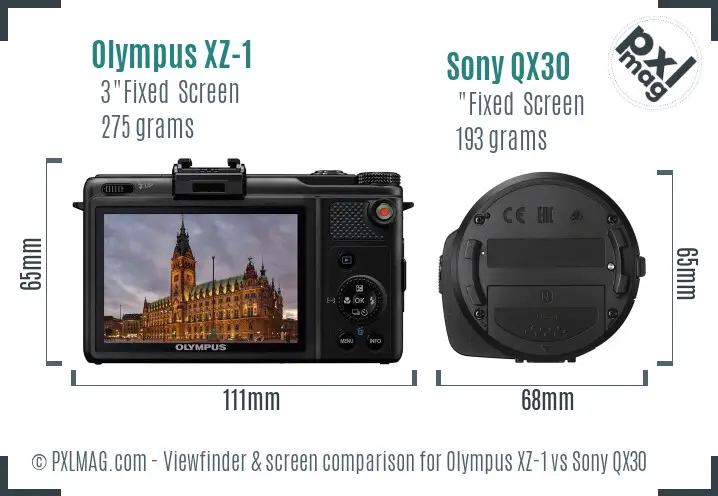 Olympus XZ-1 vs Sony QX30 Screen and Viewfinder comparison