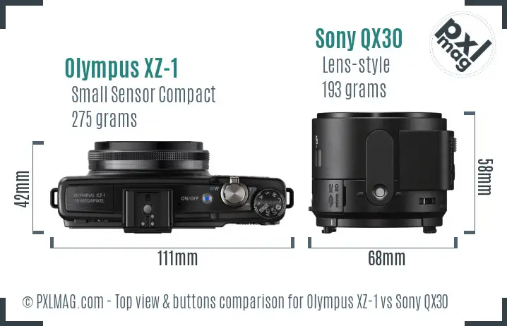Olympus XZ-1 vs Sony QX30 top view buttons comparison