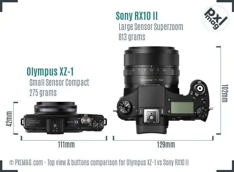 Olympus XZ-1 vs Sony RX10 II top view buttons comparison