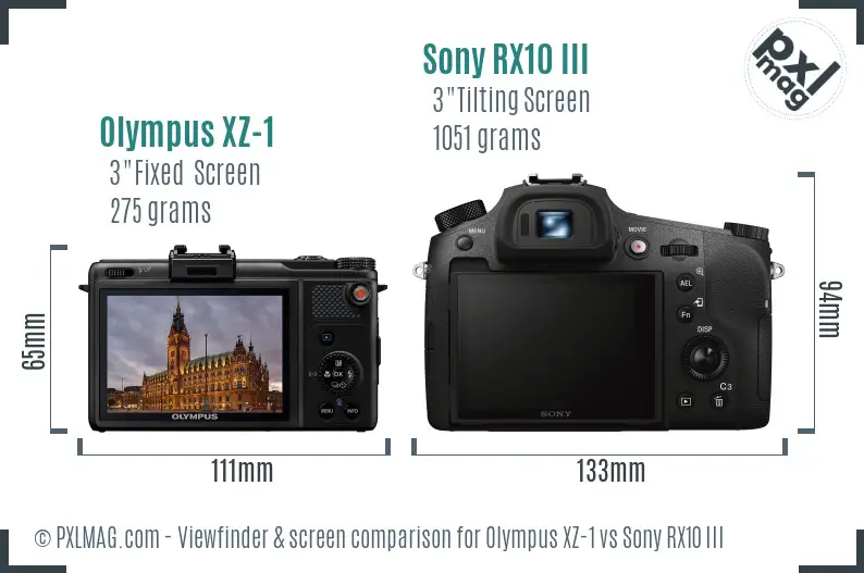 Olympus XZ-1 vs Sony RX10 III Screen and Viewfinder comparison