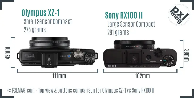 Olympus XZ-1 vs Sony RX100 II top view buttons comparison