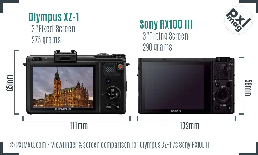 Olympus XZ-1 vs Sony RX100 III Screen and Viewfinder comparison