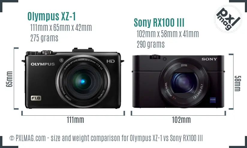 Olympus XZ-1 vs Sony RX100 III size comparison