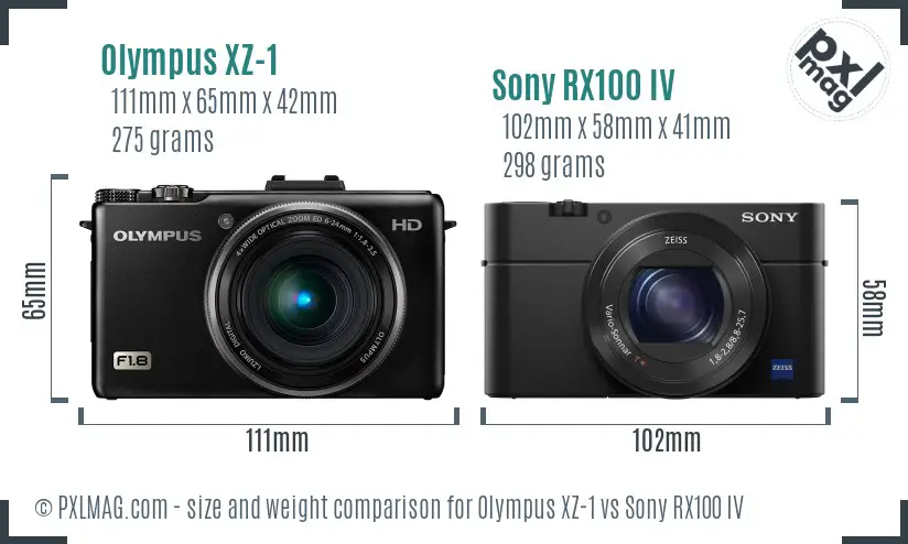 Olympus XZ-1 vs Sony RX100 IV size comparison