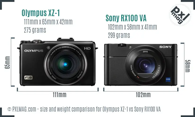 Olympus XZ-1 vs Sony RX100 VA size comparison