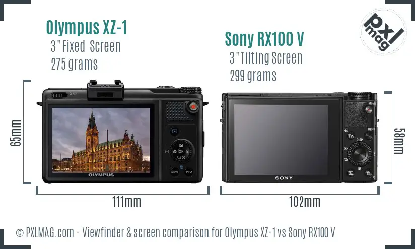 Olympus XZ-1 vs Sony RX100 V Screen and Viewfinder comparison