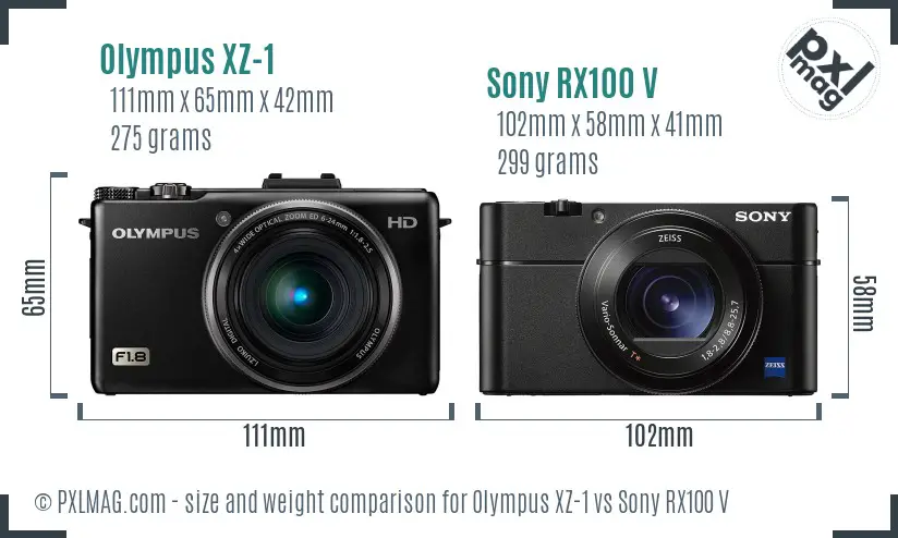 Olympus XZ-1 vs Sony RX100 V size comparison
