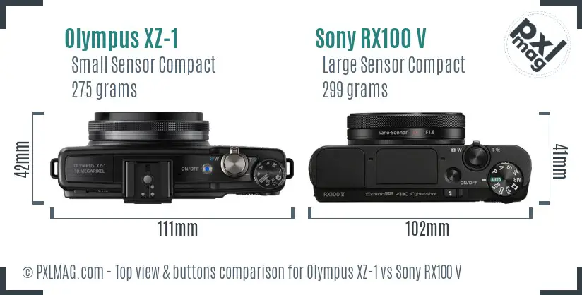 Olympus XZ-1 vs Sony RX100 V top view buttons comparison