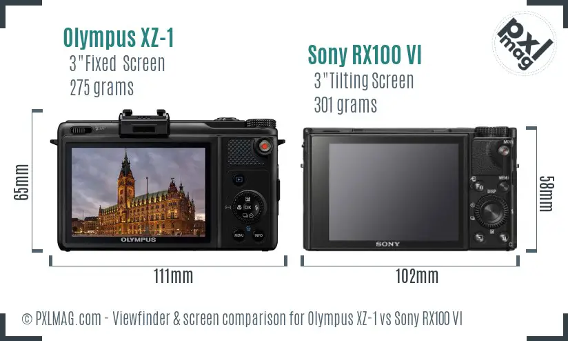 Olympus XZ-1 vs Sony RX100 VI Screen and Viewfinder comparison