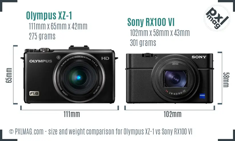 Olympus XZ-1 vs Sony RX100 VI size comparison