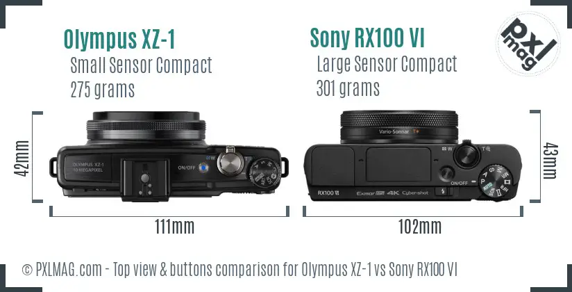 Olympus XZ-1 vs Sony RX100 VI top view buttons comparison