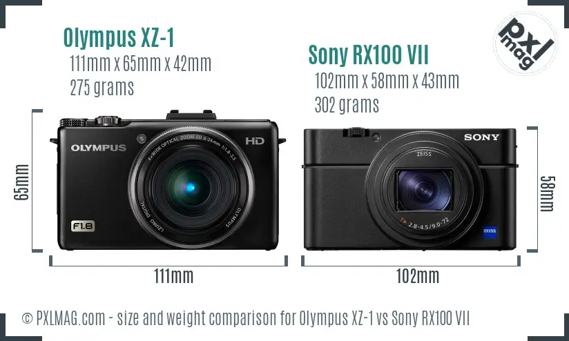Olympus XZ-1 vs Sony RX100 VII size comparison Olympus XZ-1 vs Sony RX100 VII size comparison