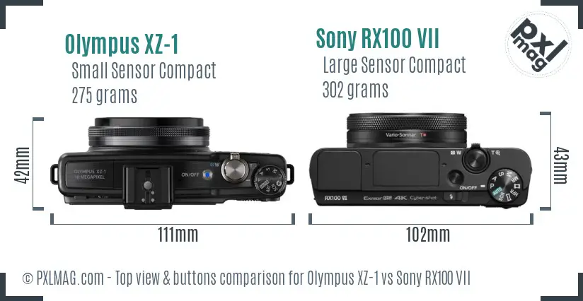 Olympus XZ-1 vs Sony RX100 VII top view buttons comparison Olympus XZ-1 vs Sony RX100 VII top view buttons comparison