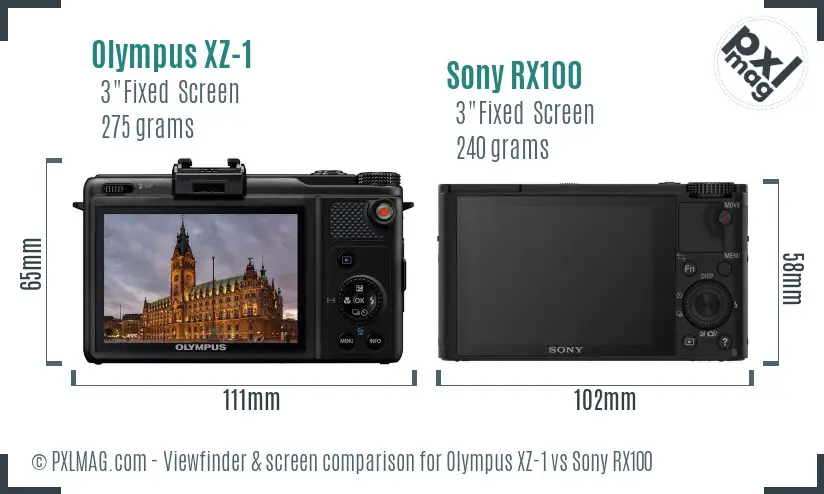 Olympus XZ-1 vs Sony RX100 Screen and Viewfinder comparison