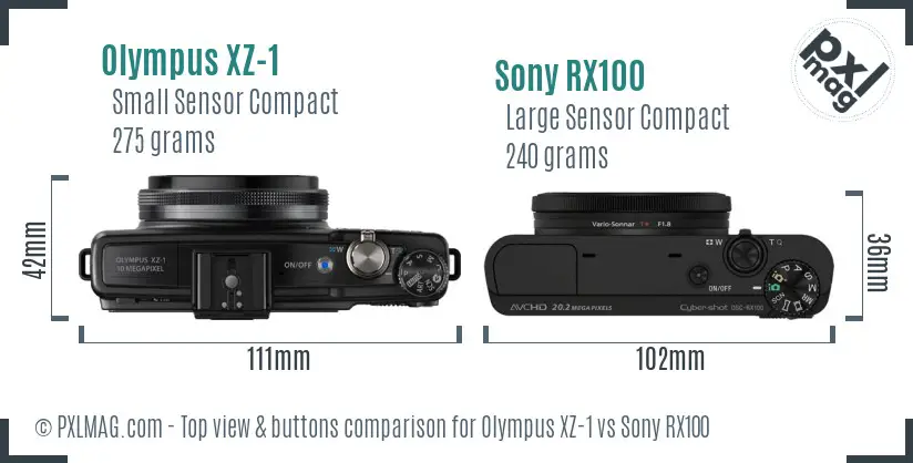 Olympus XZ-1 vs Sony RX100 top view buttons comparison