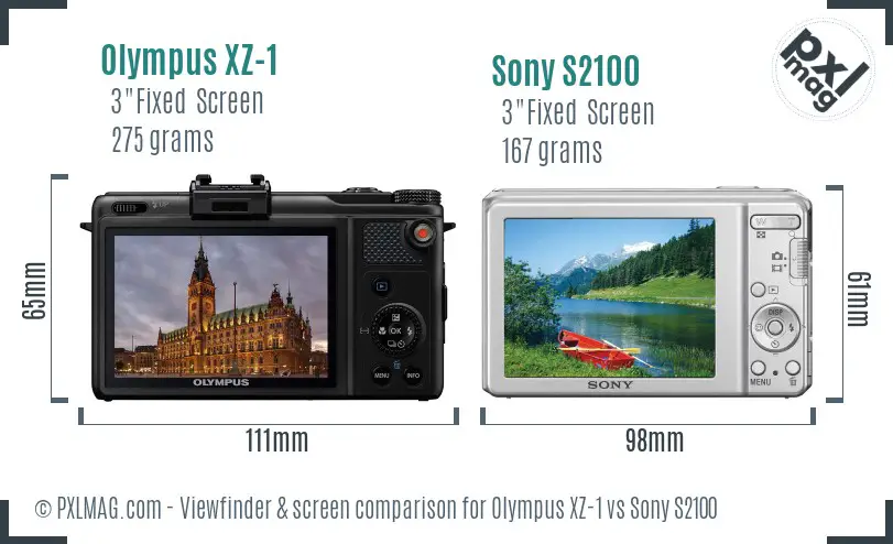 Olympus XZ-1 vs Sony S2100 Screen and Viewfinder comparison