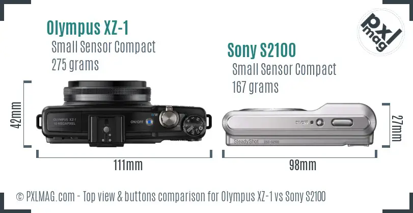 Olympus XZ-1 vs Sony S2100 top view buttons comparison