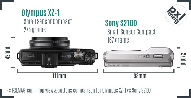 Olympus XZ-1 vs Sony S2100 top view buttons comparison Olympus XZ-1 vs Sony S2100 top view buttons comparison