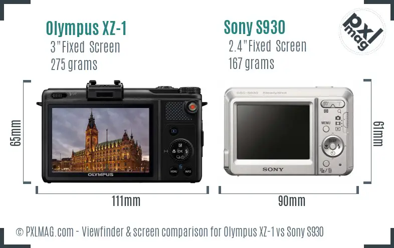 Olympus XZ-1 vs Sony S930 Screen and Viewfinder comparison