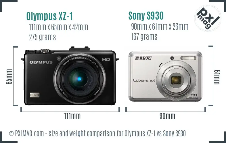 Olympus XZ-1 vs Sony S930 size comparison