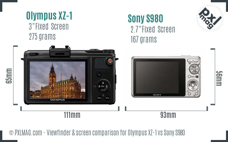 Olympus XZ-1 vs Sony S980 Screen and Viewfinder comparison