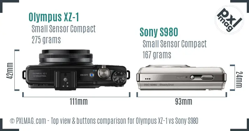 Olympus XZ-1 vs Sony S980 top view buttons comparison